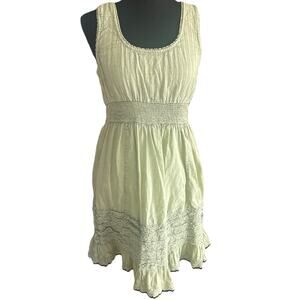 Anthropologie Solitaire Green Sleeveless Dress Bohemian 100% Cotton Womens LARGE
